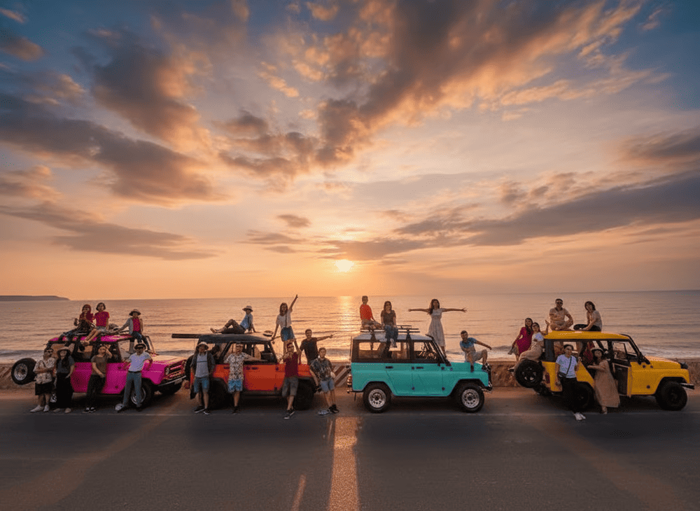 Thuê tour xe jeep nửa ngày là lựa chọn của nhiều du khách khi có nhu cầu tham quan Đồi Cát Trắng
